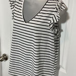 SheIn Striped Ruffle Sleeve Tie V Neck Women's Top Large L Black White Shirt Photo 0