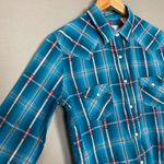 Panhandle Western Shirt Plaid Women Size Medium Blue Pearl Snaps Cotton Cowgirl Photo 8