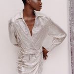 ZARA Silver Shiny Mini Bodycon Dress with Knot Photo 3