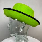 Vintage Felt Wool Hat Women Bright Green Black Velvet Brim Halloween Costume Photo 0