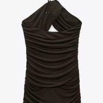 ZARA Women’s medium Dark Green Cut Out Draped Halter Dress Photo 3