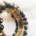 VINTAGE Beaded Mid Century Vintage Stainless Accordion Bracelet Black Photo 3