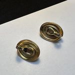 Monet Signed Gold Tone Black Oval Clip-on Clip On Earrings Photo 3