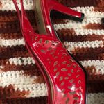 Y2K Coquette Whimsygoth Romantic Goth Vampy Fairy Red Pointelle Cut out Kitten Slingback Heels Pumps Bow Faux Leather Open peep toe Photo 7