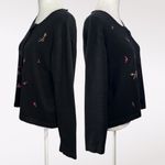 Vintage Clio Black Embroidered Cardigan Button Front Knit Sweater Small Photo 3