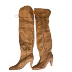 Brown Plaid Over The Knee Boots Women's Size 10 Stiletto Heel Lace Up Detail Photo 1