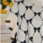 Entro NWT Unique Ecru Bow Print Sweater Short Scalloped Sleeves Ladies M Photo 4