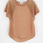 Umgee USA Brown Linen Blend Crochet Eyelet Short Sleeve Tunic Top Size Small Photo 0