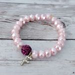 Shades of Pink Stretch Bracelet with F Initial Charm Photo 0
