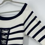 Anne Fontaine Stripe Top Blouse Lace Up Blue Ivory Boat Neck Ribbed Size 42 10 Photo 2