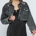 NWT Boutique Rhinestone Fringe Denim Jacket Black Size L Photo 0