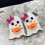 🌸 4 for $20 Halloween Ghost Earrings with Sparkling Pumpkin & Bows White Photo 7