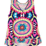 Annie Griffin  Small Top Colorful Silk Sleeveless Lined Pink Blue Yellow 1441‎ Photo 0