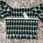 American Eagle  NWT Trendy Plaid Puff Sleeve Top Green Navy White Smocked Crop Photo 6