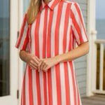ATLANTIC PACIFIC x‎ LAKE Marnie Caftan House Shirt Dress Red Size M Photo 0