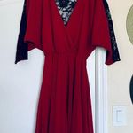 ASOS Deep Red & Black Lace Fit & Flare V-Neck Christmas Party Dress | Size: 6/S Photo 0