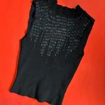 De Laru Vintage Black Bead Embellished Knit Sleeveless Backless Tank Top Photo 1