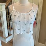 Pajama Set White Waffle Spaghetti Strap Crop Top Matching Pants Size M Photo 4