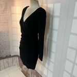 Mango Black Sparkly Metallic V-Neck Surplice Long Sleeve Mini Dress Size 6 Photo 2