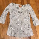 Tory Burch Floral Aplique 3D shiny metallic Shirt Tunic boho Photo 0