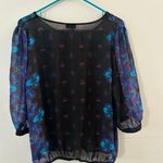Mossimo Top Womens Large Black Y2K Fairy Grunge Boho Sheer Blouse Paisley Floral Photo 4