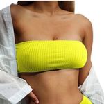 Good American  Always Fits Bandeau Swim Top Sz 1/2 S-M Electric Yellow NWT Photo 0