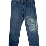 Arizona Vintage Jean Women Size 30 Butterfly Print Med Wash Relaxed Straight Photo 0