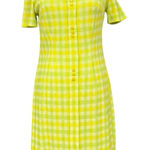 Vintage 60s Mod Sheath Dress Neon Yellow Gingham Check Short Sleeve, M/L Fit Size undefined Photo 0