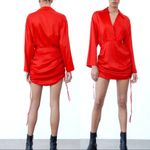 ZARA NEW Satin effect Draped Mini dress size S Red Photo 2
