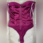 Lulus NWT Lulu’s strapless shiny satin maroon bustier, thong with snap closure; XS Photo 1