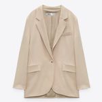 ZARA NEW Women's Size Beige One-Buttoned Long Sleeve Oversized Blazer Jacket Tan Photo 6