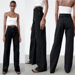 ZARA  High Rise Waisted Wide Leg Raw Hem Black Denim Jeans Women's Size 14 Photo 1