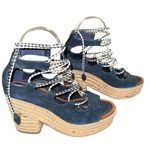 Tory Burch Positano Suede Lace Up Espadrille Platform Sandal in Bright Navy 6.5 Photo 2