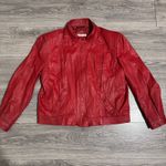 Vintage Women Genuine Red Leather Bomber Zip Front Jacket Made in Korea Sz M Size M Photo 11