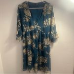 a.n.a  dress size M blue floral empire waist ruffled sleeve v neck‎ lin Photo 4