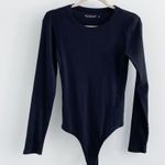 Abercrombie & Fitch Abercrombie Soft A&F Black Ribbed Long Sleeve Cotton Bodysuit Photo 0