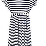 Gilli Striped Midi Dress Size L Navy Blue White Tie Waist Lined Short Sleeve Size L Photo 3