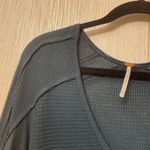 Free People  V-Neck Thermal Shirt Evergreen Green Boho Oversize Shark Bite Photo 4