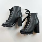 Schutz Zhara Black Leather Sherpa Lined Heeled Lace up Boots NEW Size 7 Photo 2