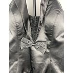 La Femme  Black Satin Collared Halter Formal Beaded‎ Cocktail Mini Dress Size S Photo 4