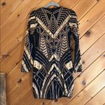 EXPRESS  sequin shiny gold & black vneck long sleeve bodycon dress Photo 6