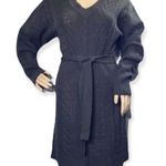 Derek Heart Gray Belted Loose Knit Vneck Sweater Dress L Photo 0