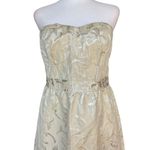 American Eagle  Jacquard Strapless Mini Dress Ivory Soft Gold Metallic Womens 14 Photo 3