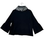 INC Fur Trimmed Collar Snap Front Black Sweater 3/4 Bell Sleeves Size X Photo 1