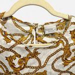 Vintage Satin Equestrian Chain Print Blouse Heritage Preppy Baroque Top Large Gold Photo 3