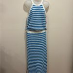 Juniors' Freshman Crochet High Neck Sweater and Skirt Set medium NWT Blue White Photo 1