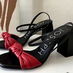 Joseph Heels Red Black Leather Knotted Two-Tone Block Heel Sandals Size 36 Photo 0