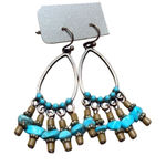 Silver Tone Turquoise Dangle Beaded Hoop Earrings Tribal Western Festival Rodeo Blue Photo 0