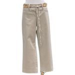 Cache Beige Stretch Pant Removable Wood Bead Belt Crop Flair New $118 NWT Photo 1