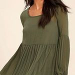 Lulus Olive Green Pleated Long Sleeve Swing Dress Photo 2